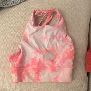 Lululemon Pink and White Tie-Dye Sports Bra energy bra high neck size 2